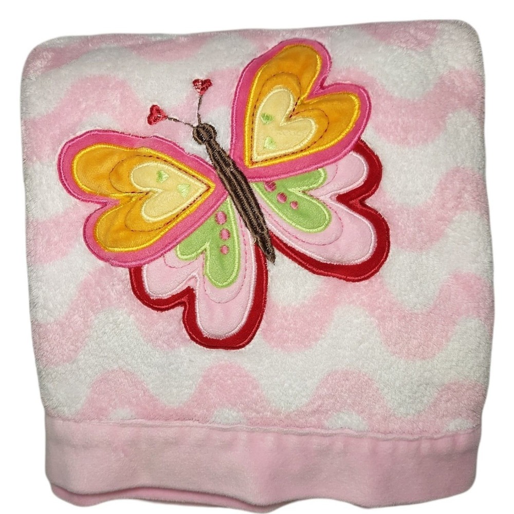 Amy Coe Pink White Butterfly Blanket Fleece Squiggle Lines Baby Girl Chevron